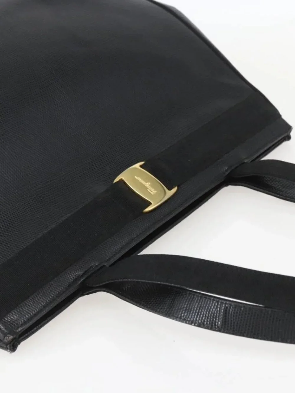Salvatore Ferragamo Vala Tote Bag Leather Black Gold Auth am10419
